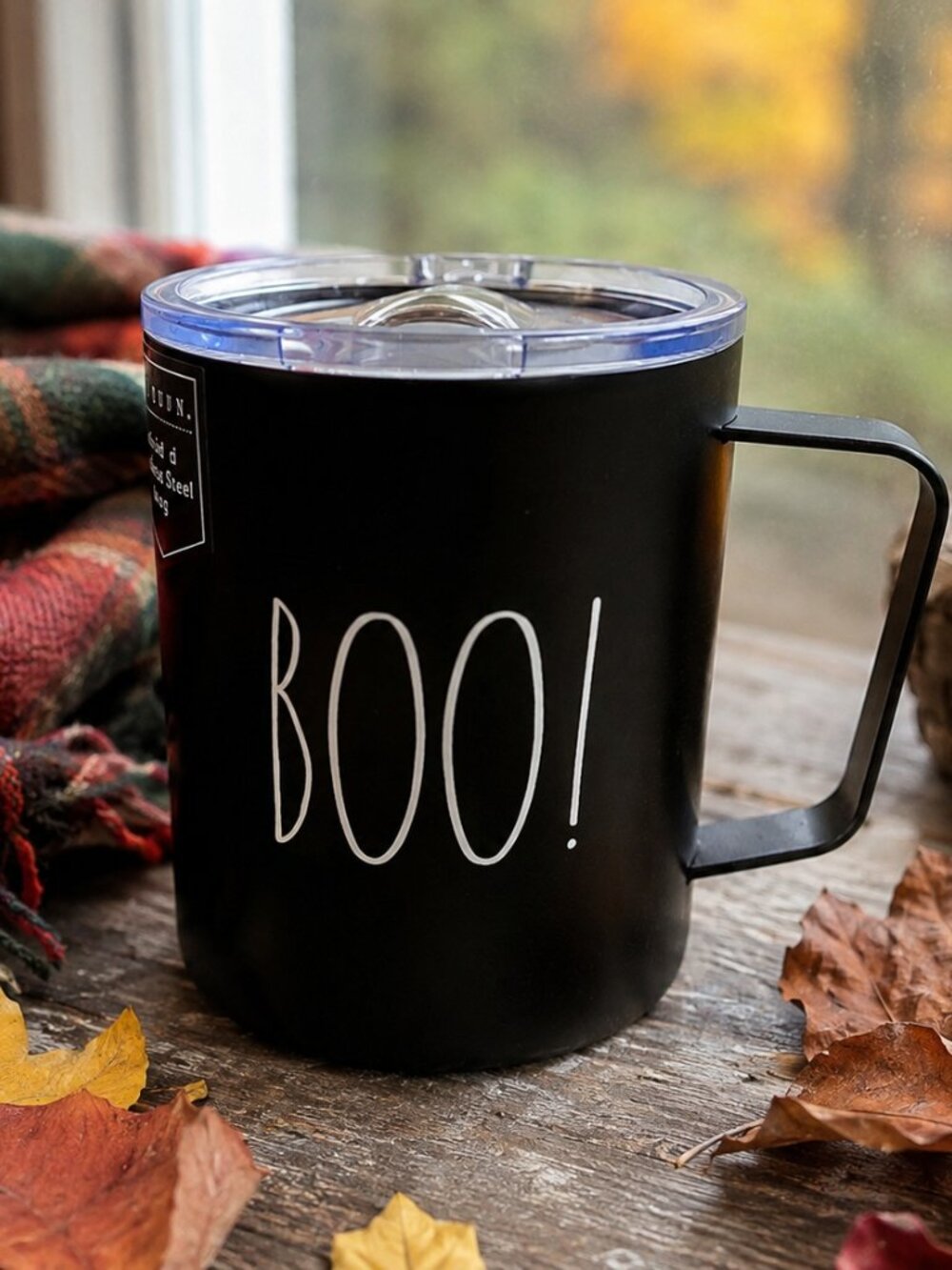 Halloween Rae Dunn Coffee Travel Mug BOO Black Cup with Lid 12 oz